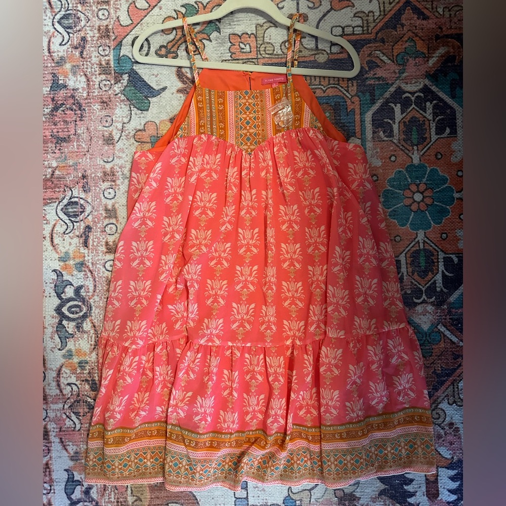 Hot Pink Boho Patterned High-Neck Sundress